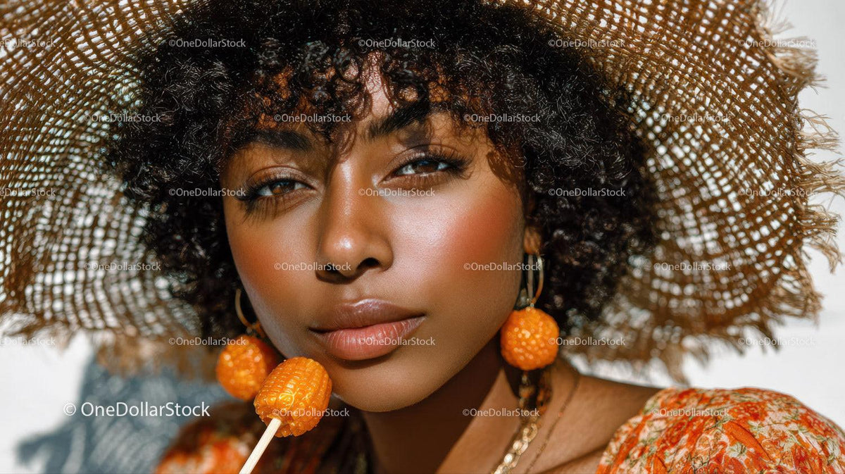 Elegant Woman Wearing Wide Brim Straw Hat with Summertime Style Stock Photo Bundle preview 26