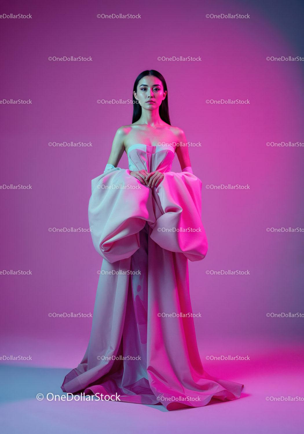 Elegant Female Model in Pink Dress with Vibrant Studio Lighting Stock Photo Bundle preview 21