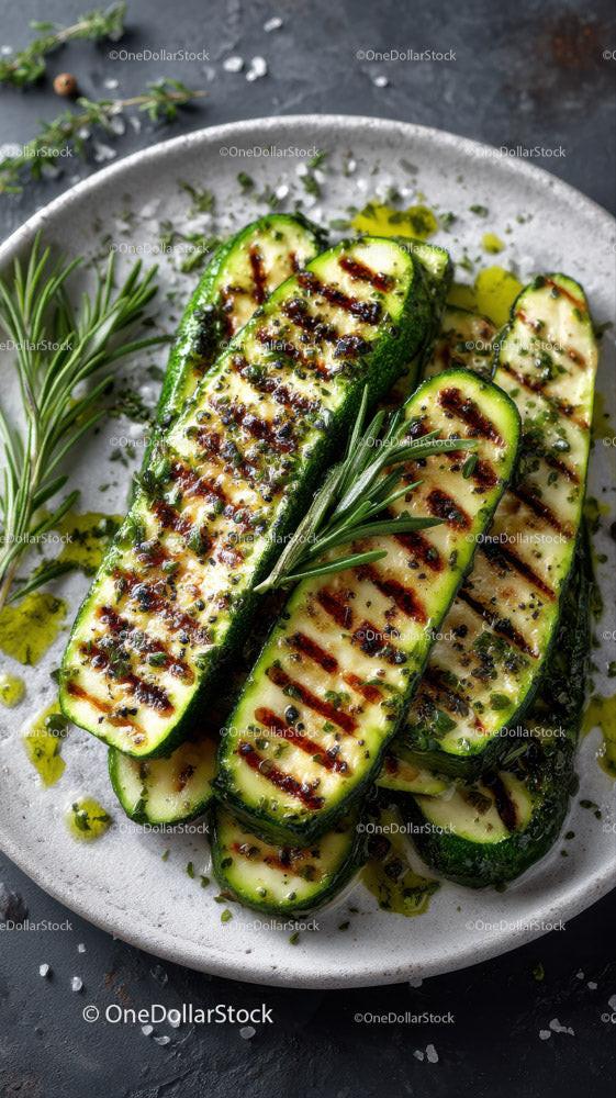 Grilled Zucchini Slices with Herbs on Slate Plate Stock Photo Bundle preview 12