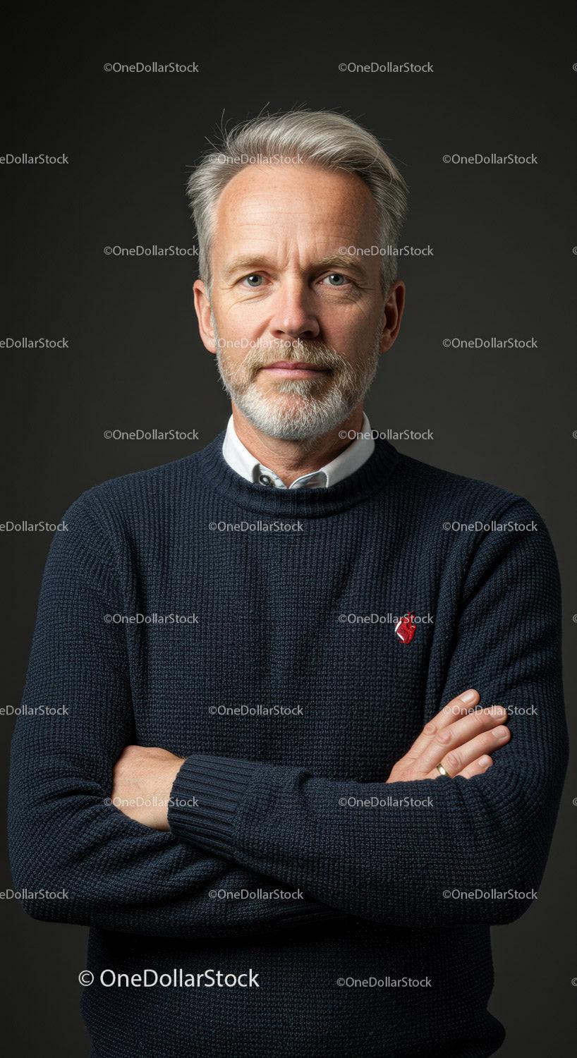 Confident Mature Male in Formal Sweater and Shirt Portrait