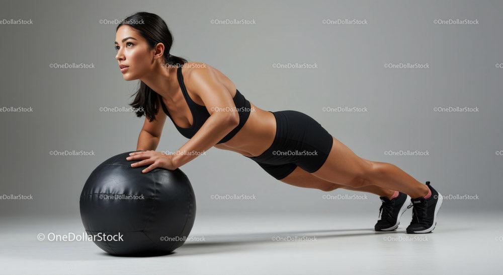Athletic Woman Performing Plank Exercise with Stability Ball (11 Images)