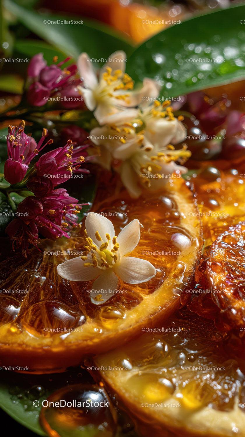 Vibrant Orange Slices with Jasmine Flowers and Citrus Zest