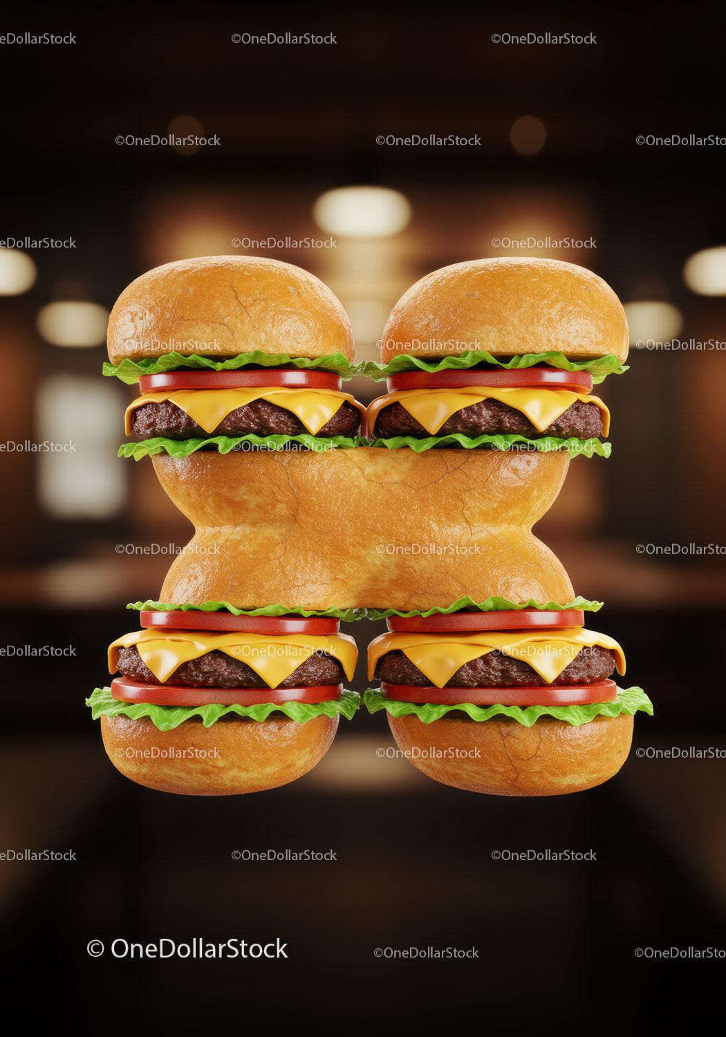 Four cheeseburgers combined into colorful number eight