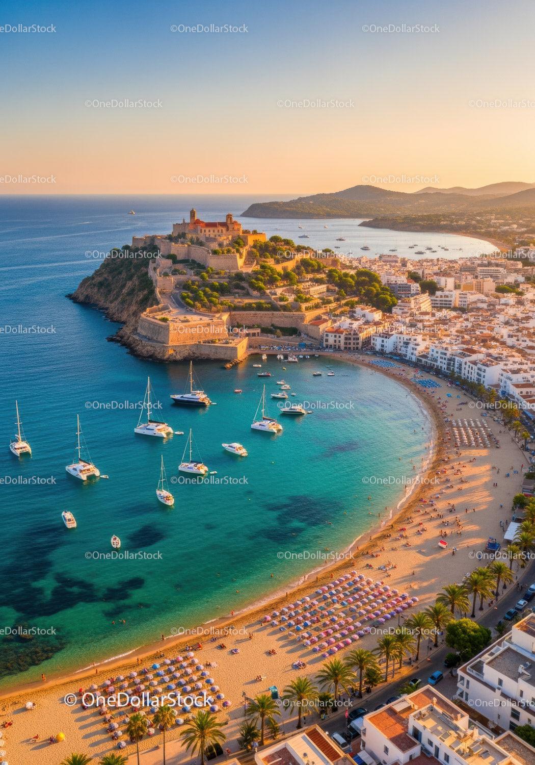 Scenic Coastal View with Sailboats and Historic Castle