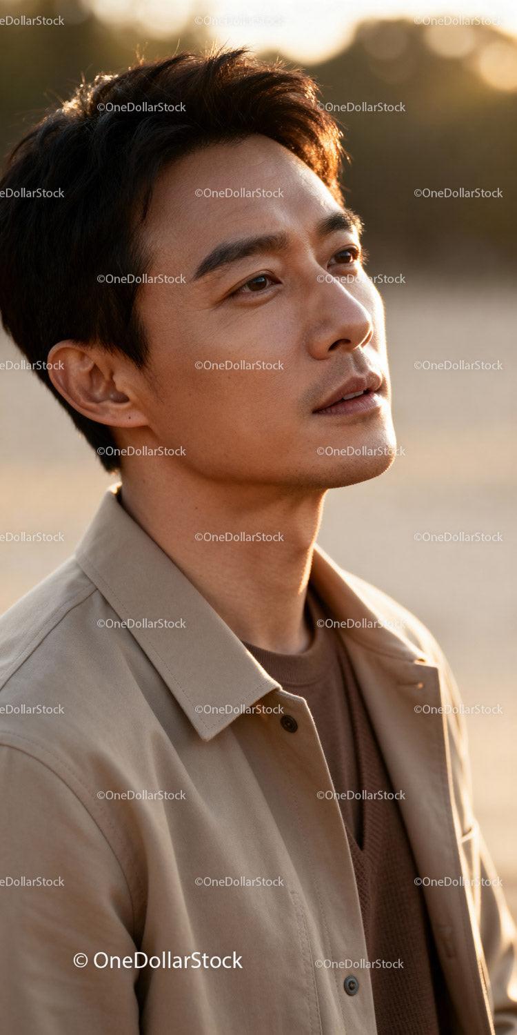 Thoughtful young man in soft natural light outdoors