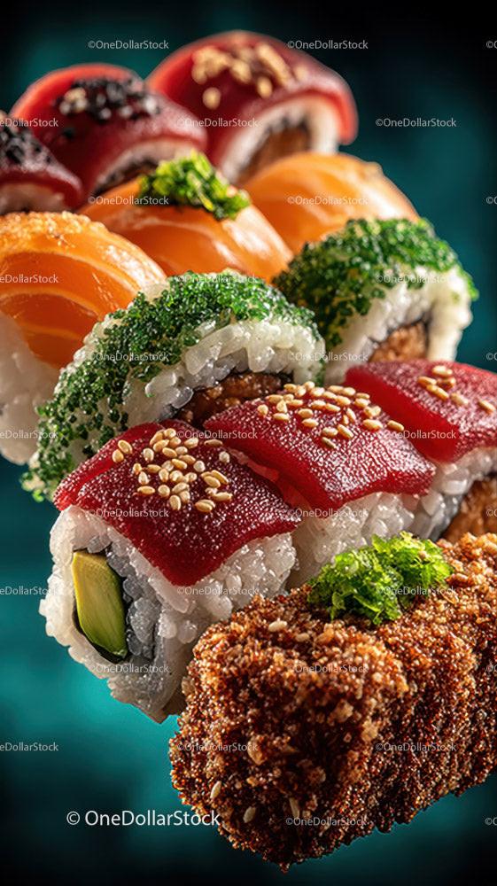 Colorful Sushi Platter with Salmon Tuna Eel and Vegetables Stock Photo Bundle preview 5