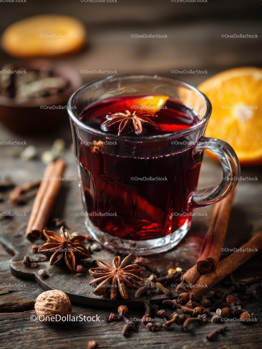 Delicious Mulled Wine with Spices and Orange Slices Stock Photo Bundle preview 5