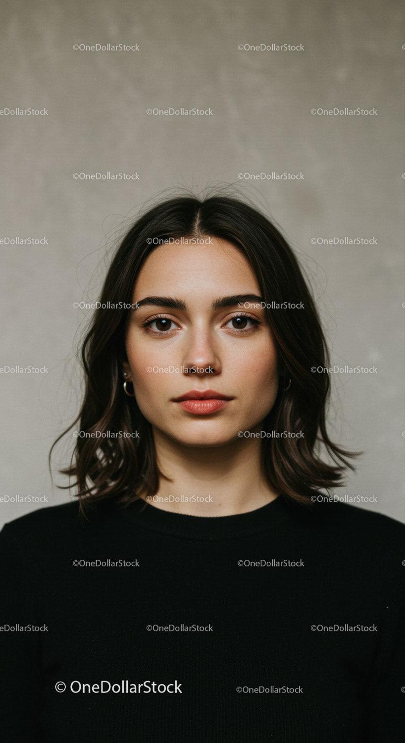 Young woman with natural makeup and calm expression