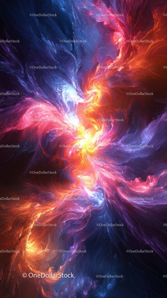 Vibrant Cosmic Explosion with Swirling Nebula in Blue and Red