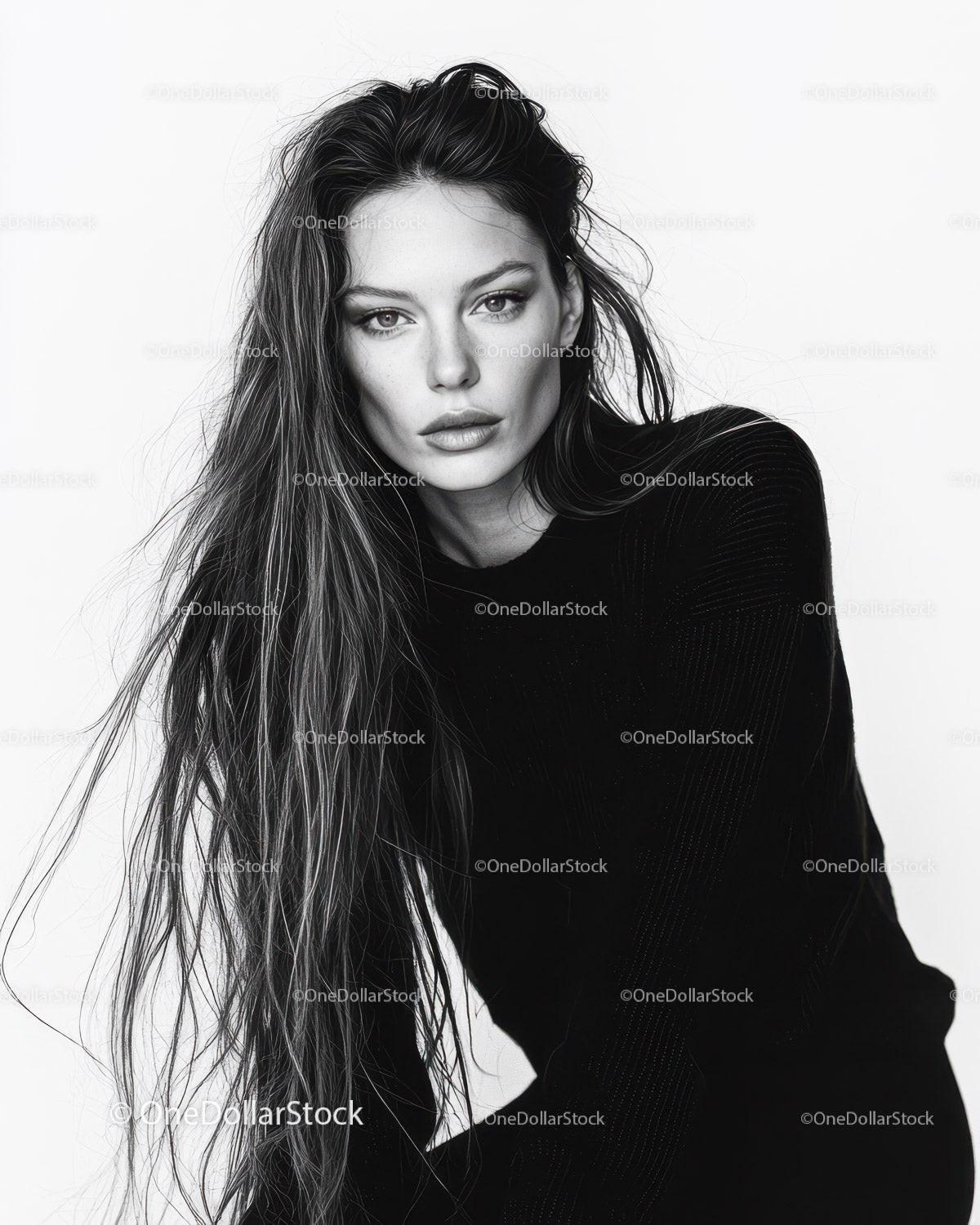 Elegant Black and White Fashion Portrait of a Confident Woman