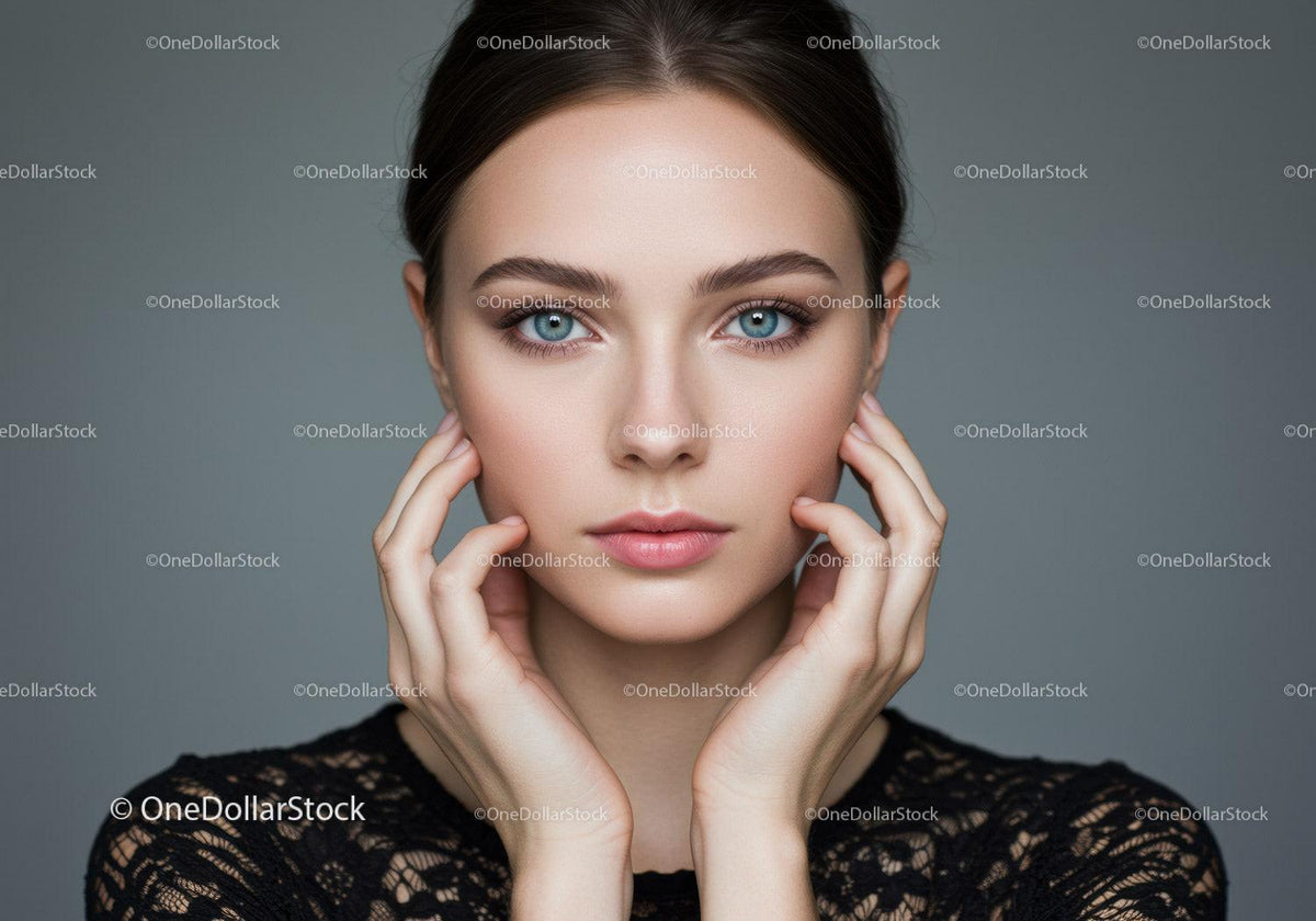 Elegant Woman Portrait with Blue Eyes and Clear Skin