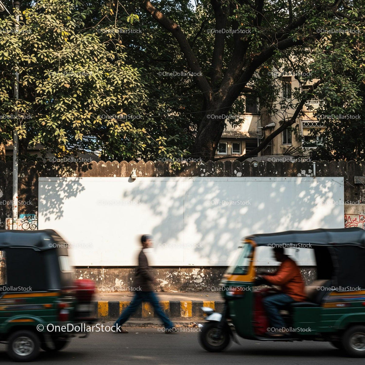 Blurred Motion of Street Life by Empty Urban Wall JPG Mockup Image preview