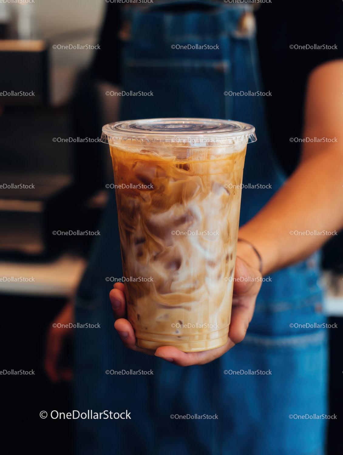 Iced Coffee with Milk in Clear Plastic Cup for Refreshing Summer Drinks