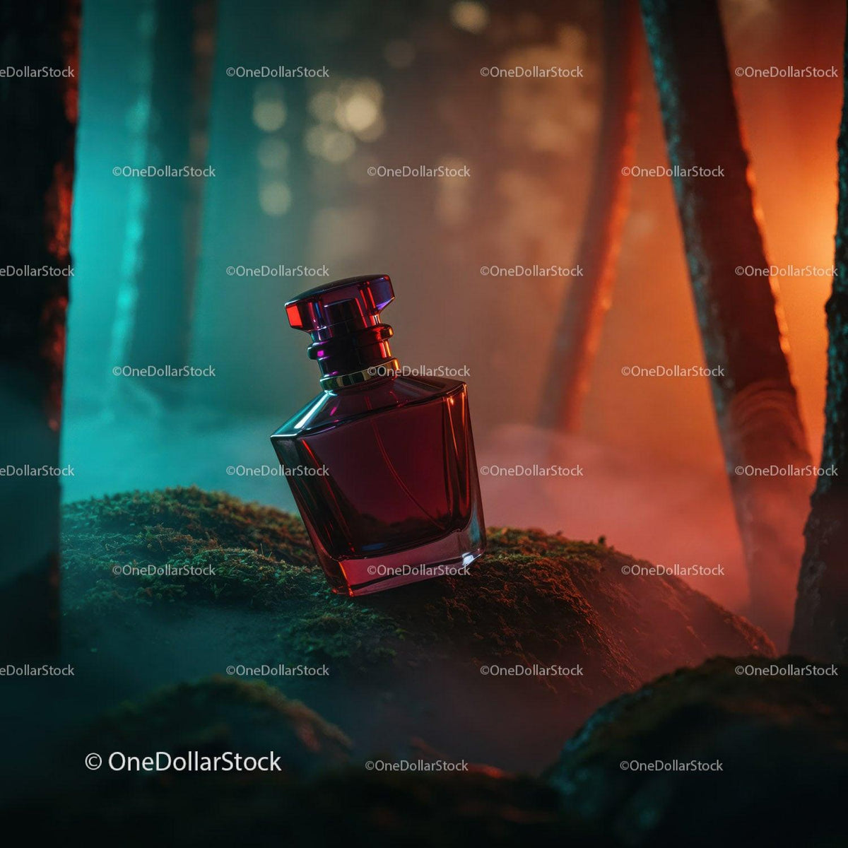 Luxury Red Perfume Bottle in Mystical Forest Scene JPG Mockup Image preview 28