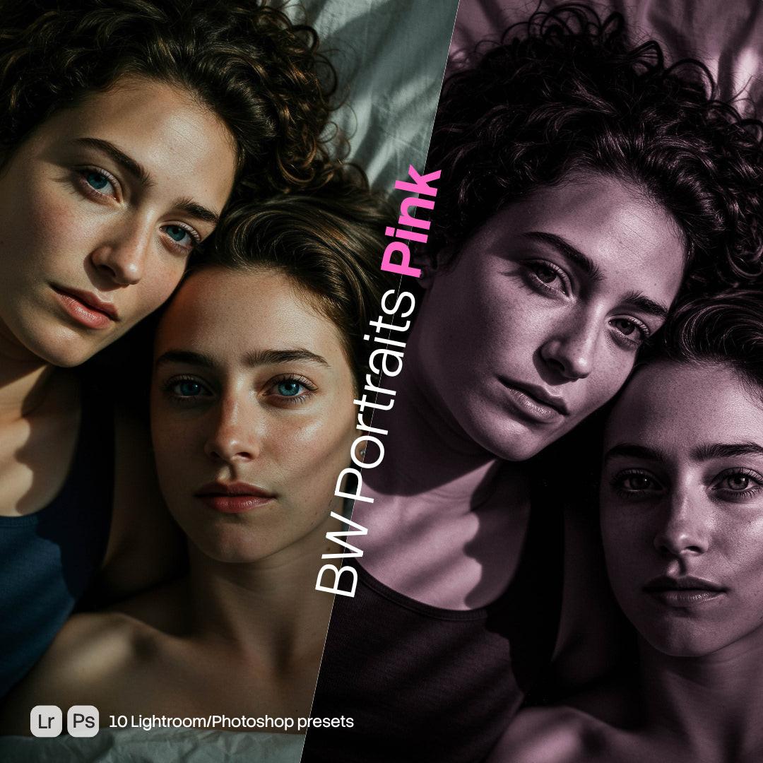 BW Portraits Pink Lightroom presets cover preview