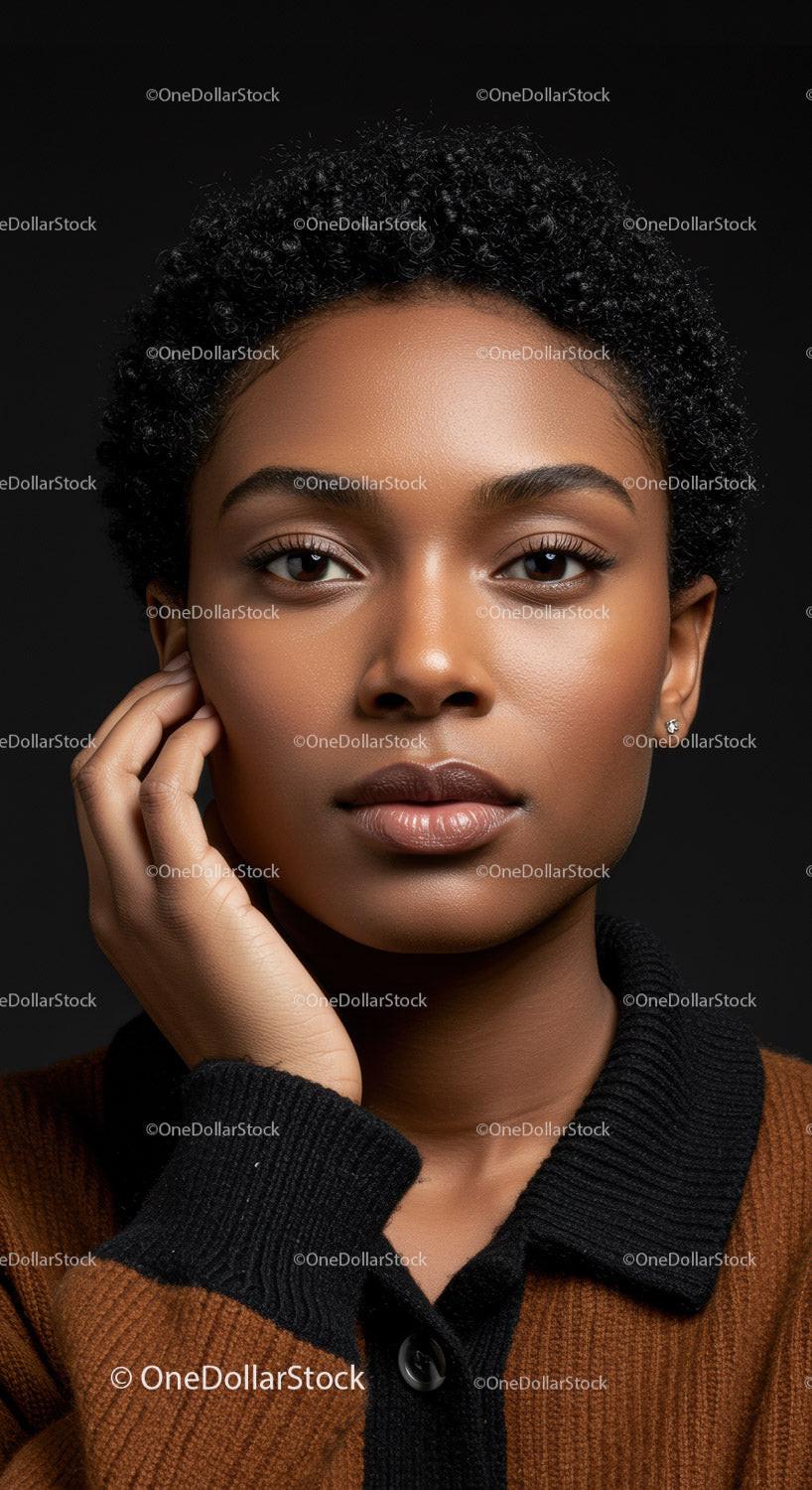 Elegant Portrait of a Confident Woman with Short Curly Hair
