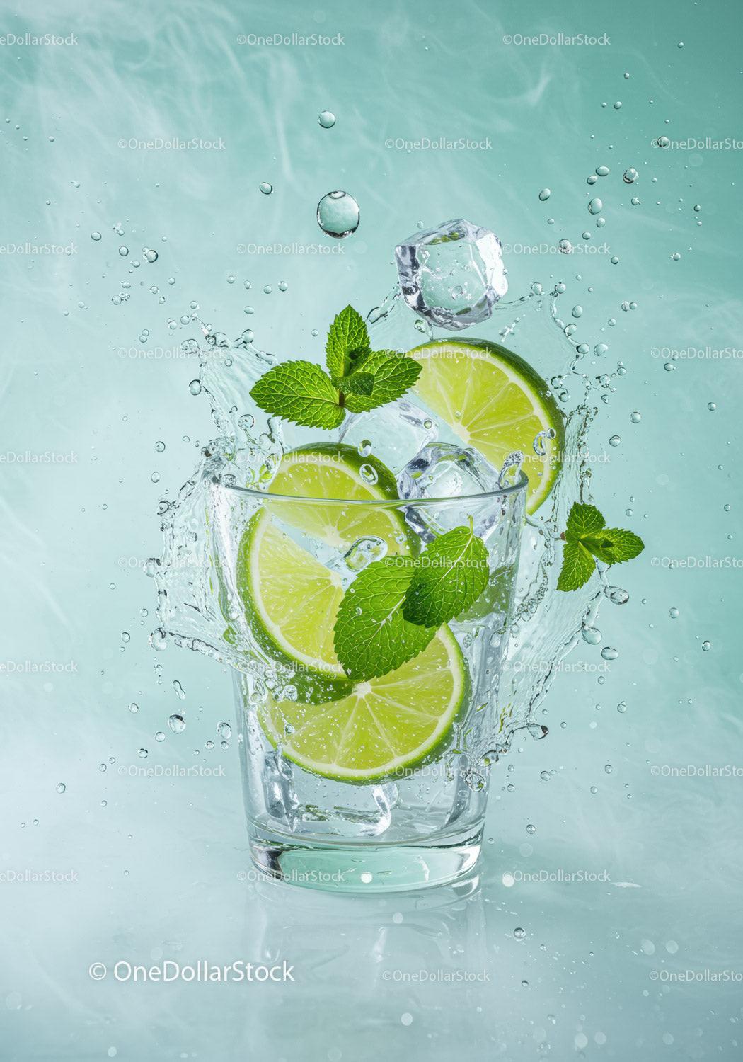 Fresh Lime and Mint Splash in Clear Glass