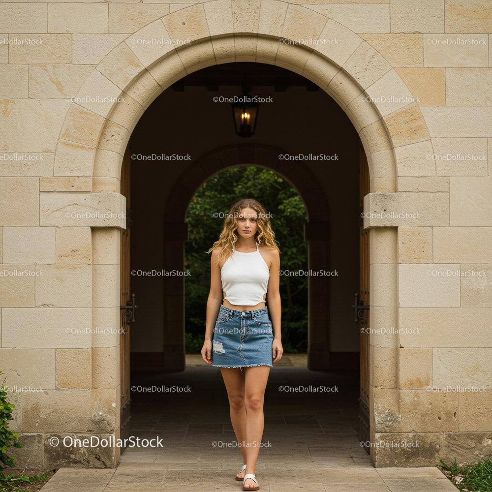 Casual Summer Look of Young Woman in Denim Skirt Stock Photo Bundle preview 11