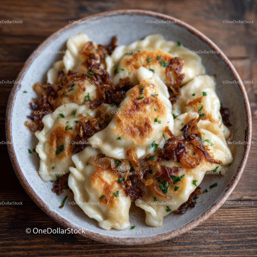 Dumplings with Bacon and Herbs Served in Rustic Bowl Stock Photo Bundle preview 16