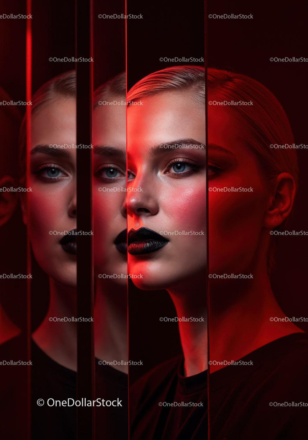 Futuristic Female Portrait with Red Lighting and Dark Makeup Stock Photo Bundle preview 36