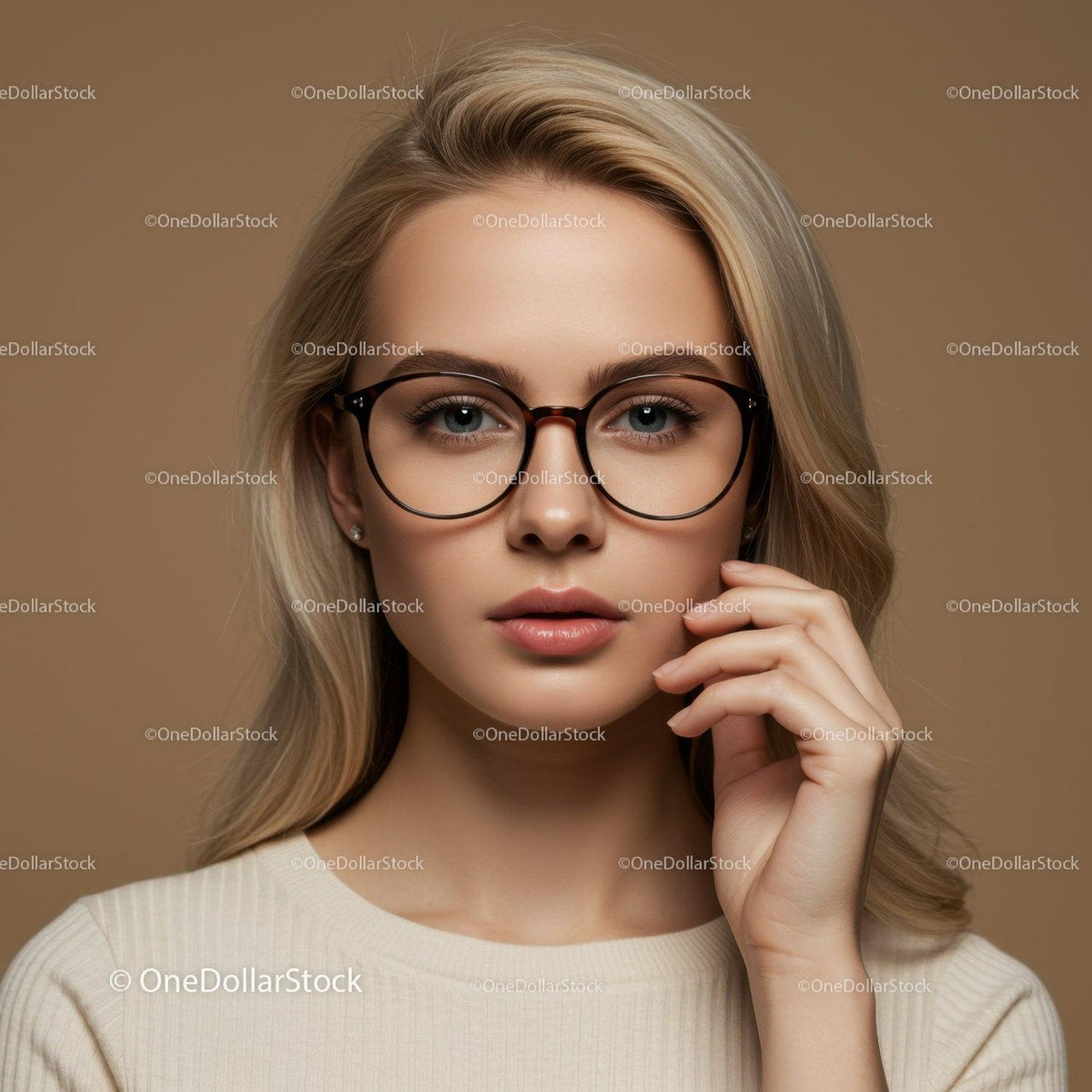Stylish Young Woman with Blonde Hair Wearing Eyeglasses Portrait