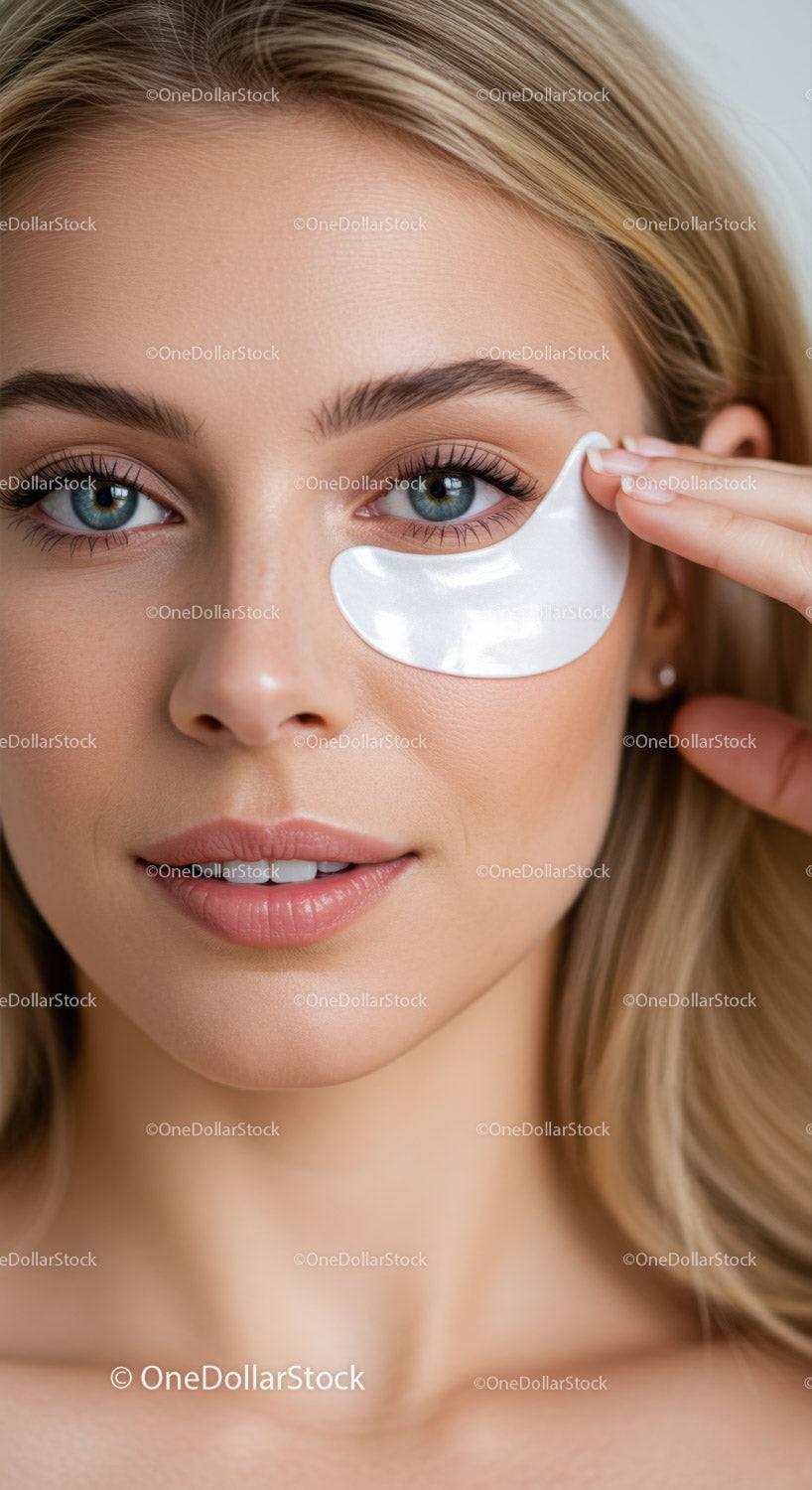 Young Woman Applying Under Eye Patch for Skincare