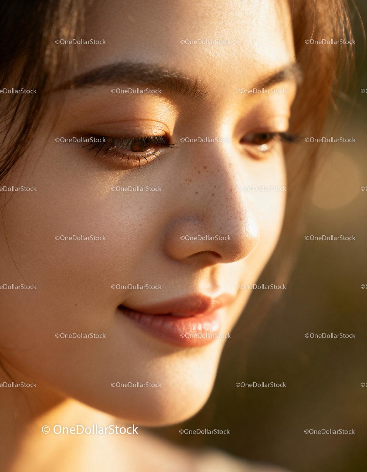 Close up of young woman with natural glowing skin