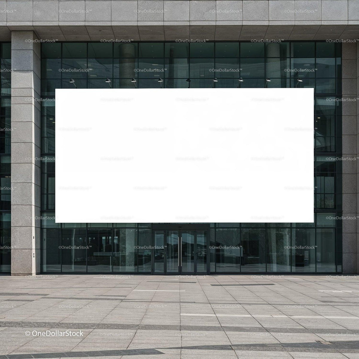 Modern Building Entrance with Large Blank Billboard JPG Mockup Image preview