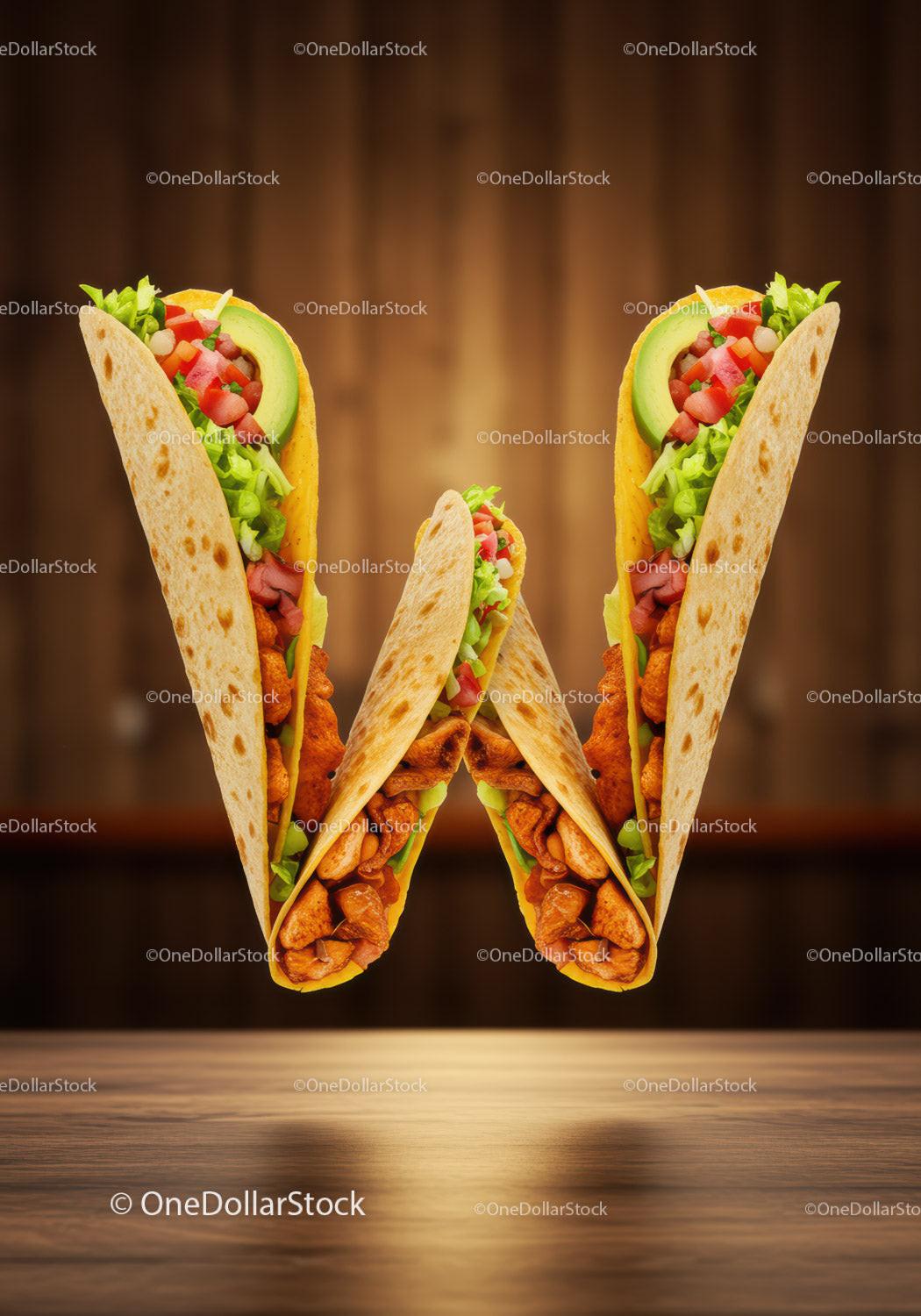 Three Chicken Tacos Filled with Fresh Vegetables