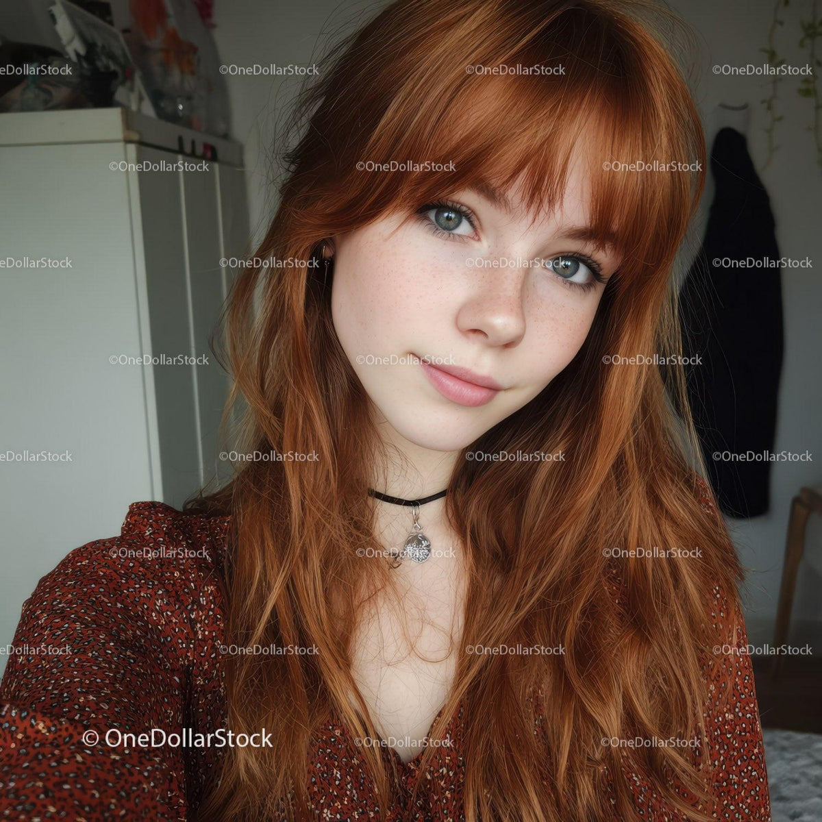 Young Woman with Red Hair and Freckles in Cozy Indoor Setting