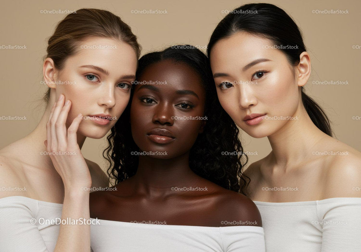 Beautiful Diverse Women Portrait with Elegant Hairstyles and Natural Makeup