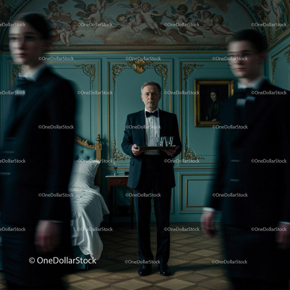Elegant Waiter in a Luxurious Vintage Setting Serving Drinks 14 JPG Files digital asset preview