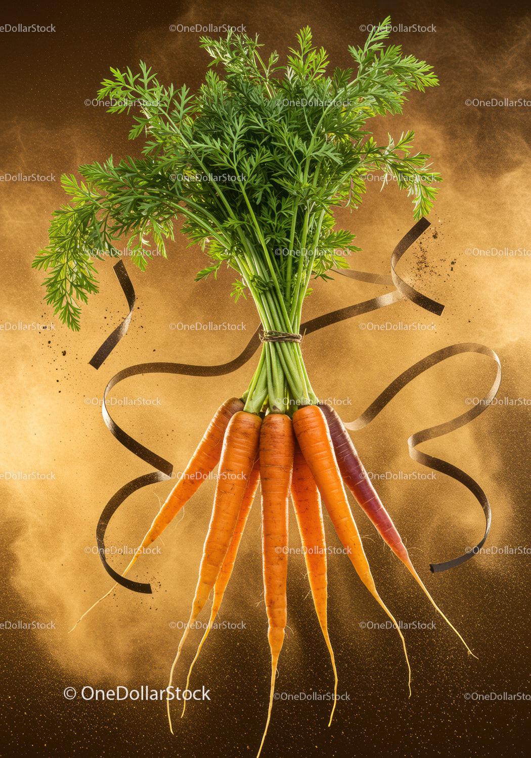 Fresh bunch of colorful carrots with vivid green tops