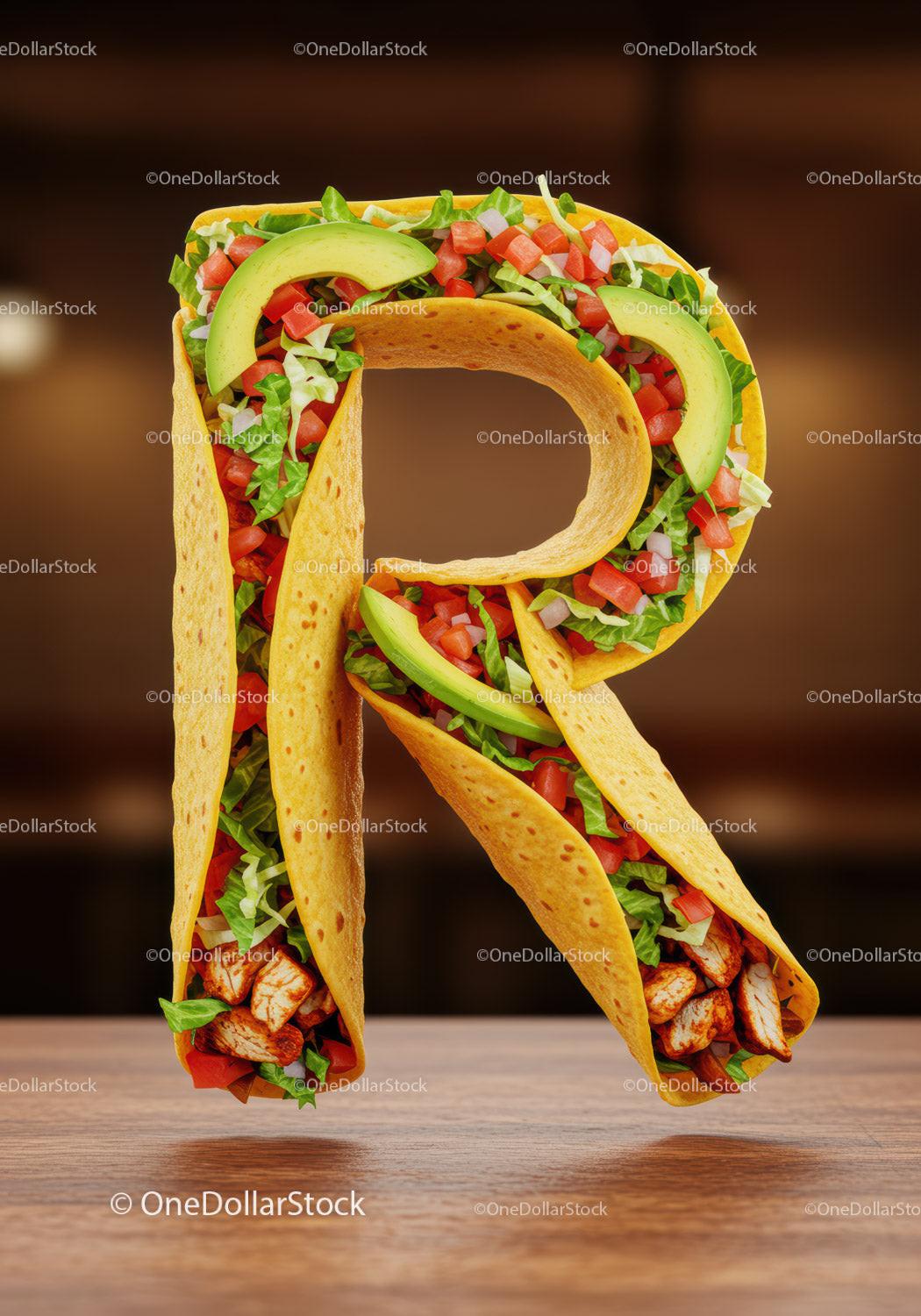 Taco-Shaped Letter R Filled with Fresh Ingredients