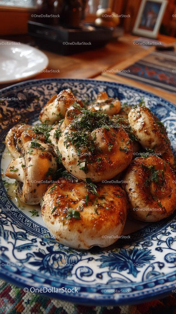 Sautéed Mushrooms with Garlic and Herbs Plate for Gourmet Cuisine Stock Photo Bundle preview 26