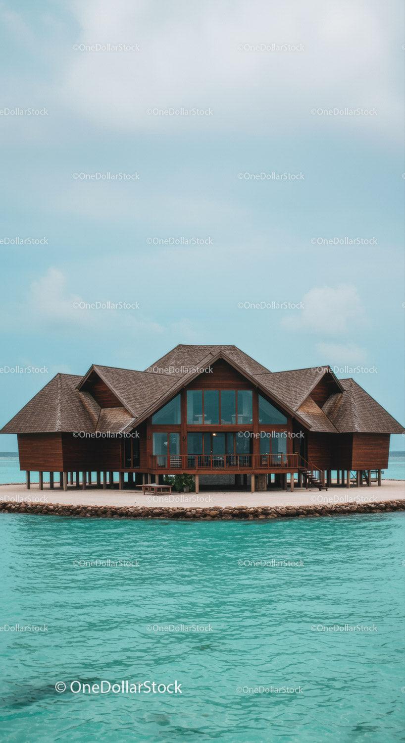 Luxury Overwater Bungalow with Scenic Ocean View on Tropical Island