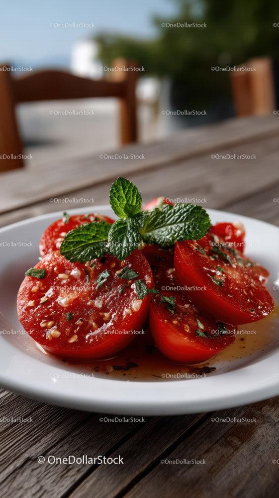 Delicious Cherry Tomato Toast with Fresh Herbs in Outdoor Setting Stock Photo Bundle preview 12
