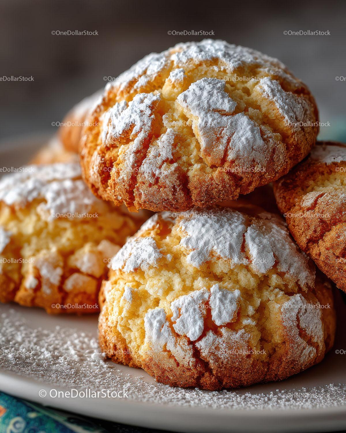 Golden Cream Puffs with Powdered Sugar and Almond Garnish for Dessert Stock Photo Bundle creative preview 4