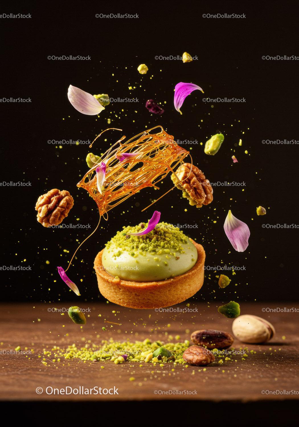 Pistachio Tart with Walnut and Decorative Sugar Art