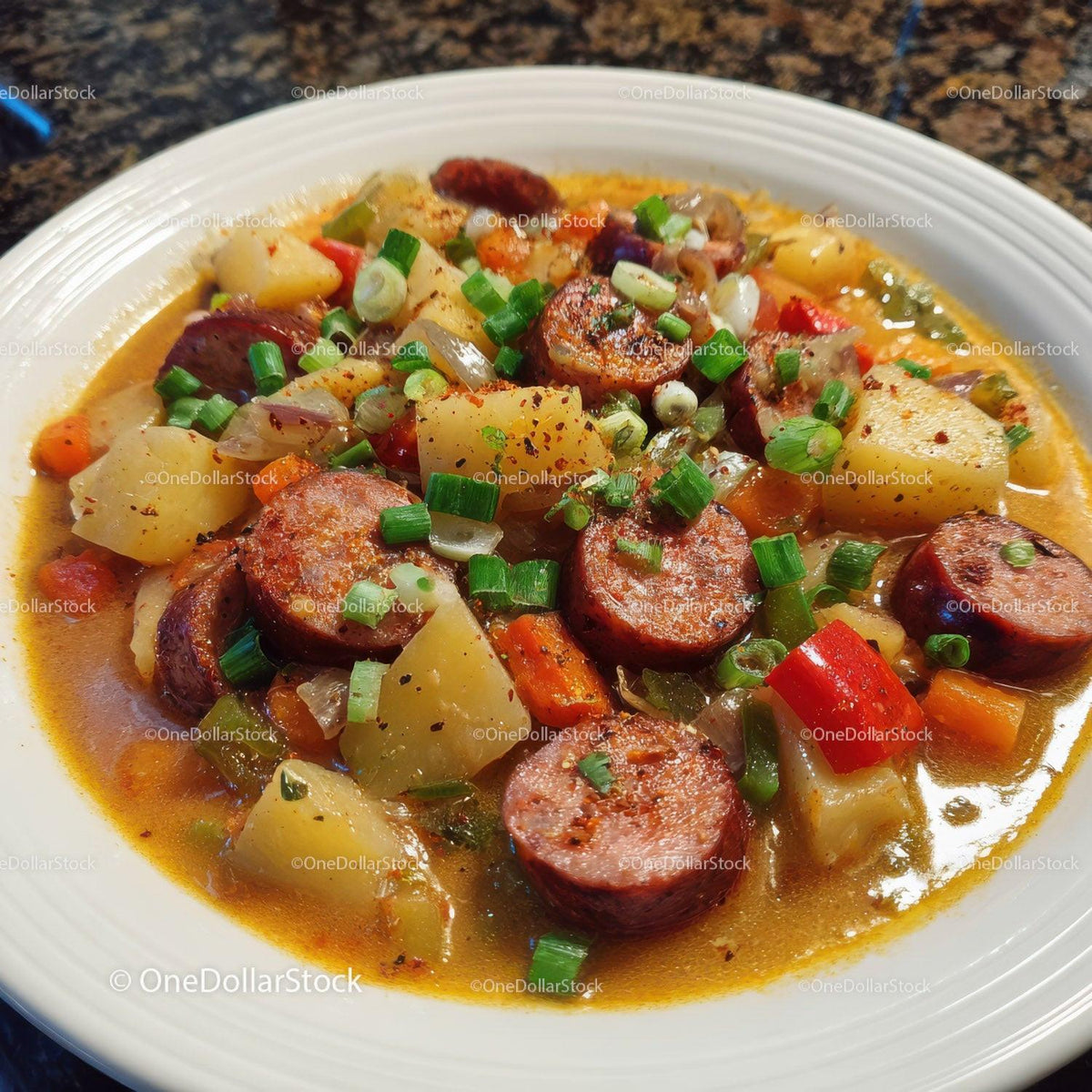 Hearty Sausage and Vegetable Soup with Potatoes and Carrots Stock Photo Bundle preview 18