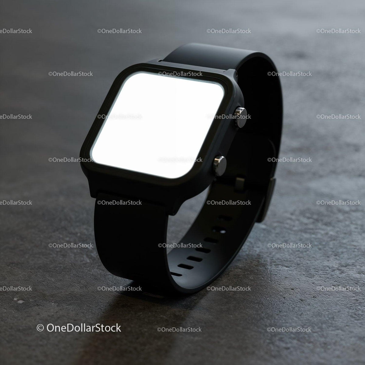 Modern black smartwatch with blank glowing screen JPG Mockup Image preview
