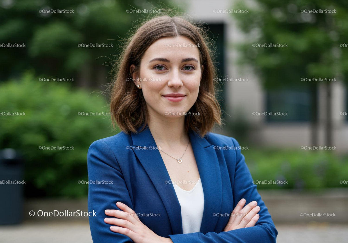 Confident Businesswoman in Blue Blazer Outdoors