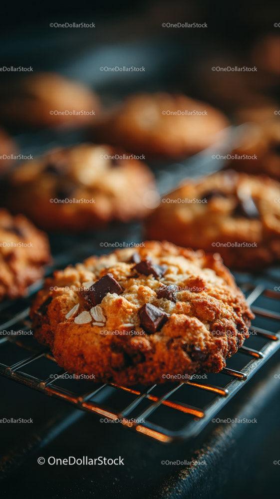Freshly Baked Chocolate Chip Cookies on Cooling Rack Stock Photo Bundle preview 30
