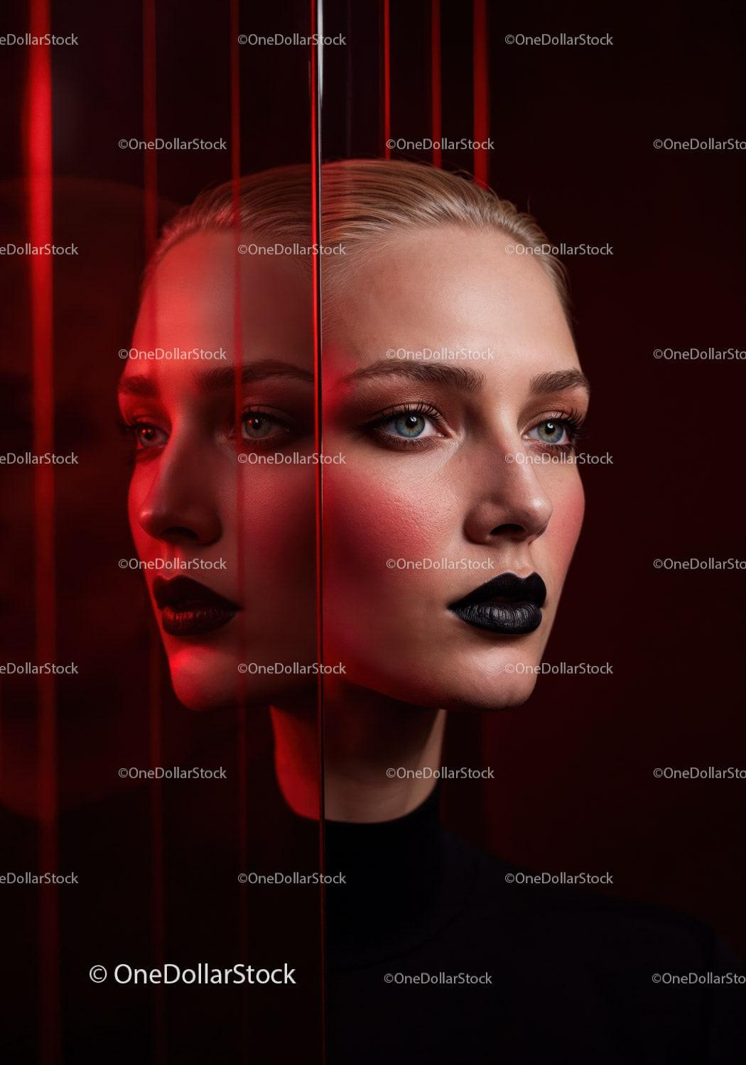 Futuristic Female Portrait with Red Lighting and Dark Makeup Stock Photo Bundle preview 15