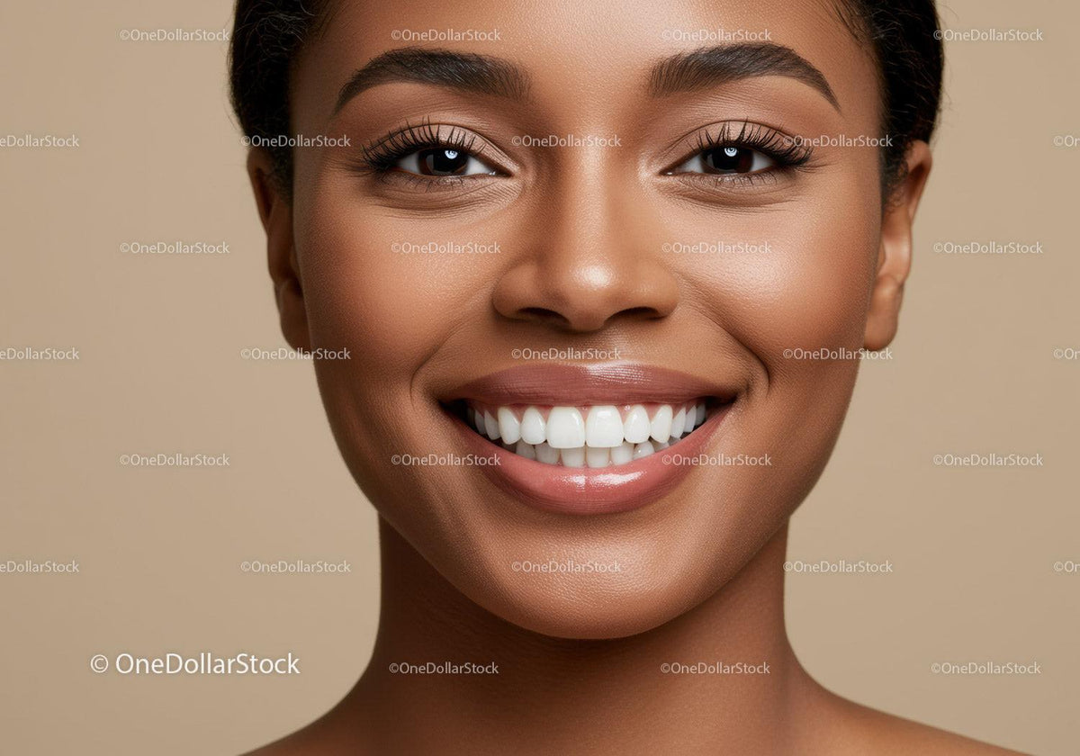Closeup of smiling woman with flawless glowing skin