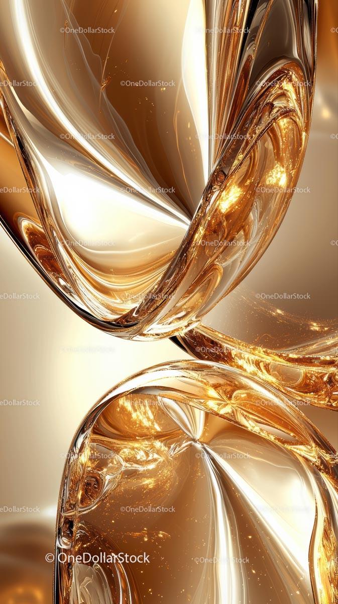 Abstract Gold Metallic Swirls with Reflection and Glossy Surface