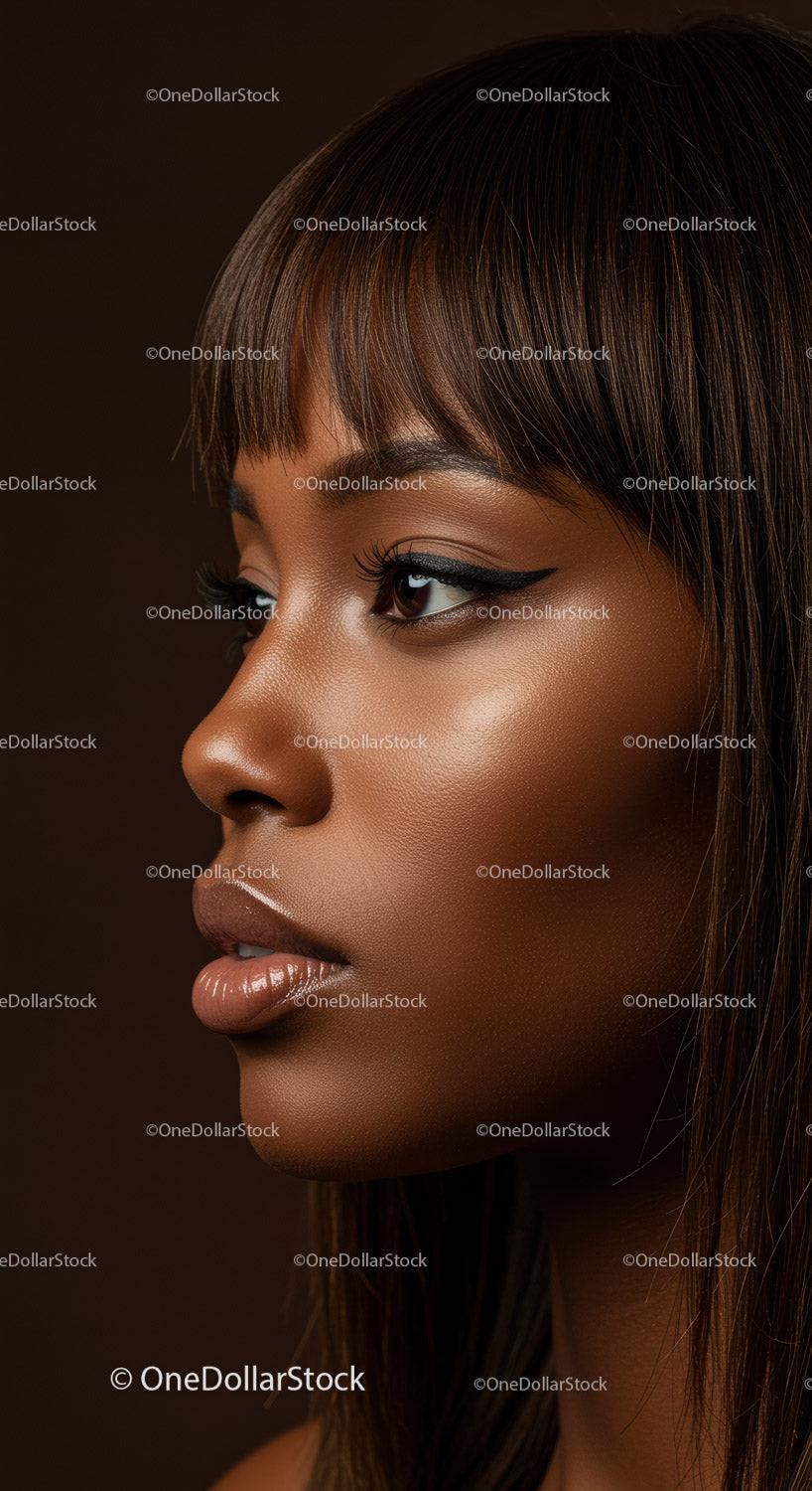 Close-up Portrait of a Woman with Brunette Hair and Glamorous Makeup