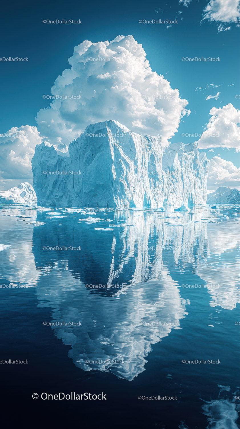 Majestic Blue Iceberg Reflecting in Calm Polar Waters Under Bright Sun Stock Photo Bundle preview 7