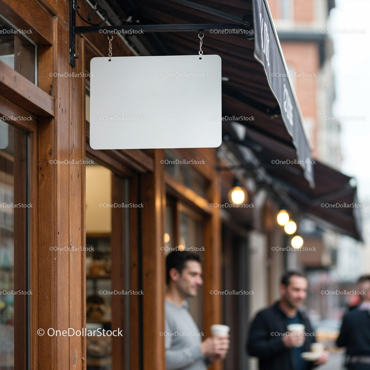 People enjoying coffee outside a wooden cafe JPG Mockup Image preview
