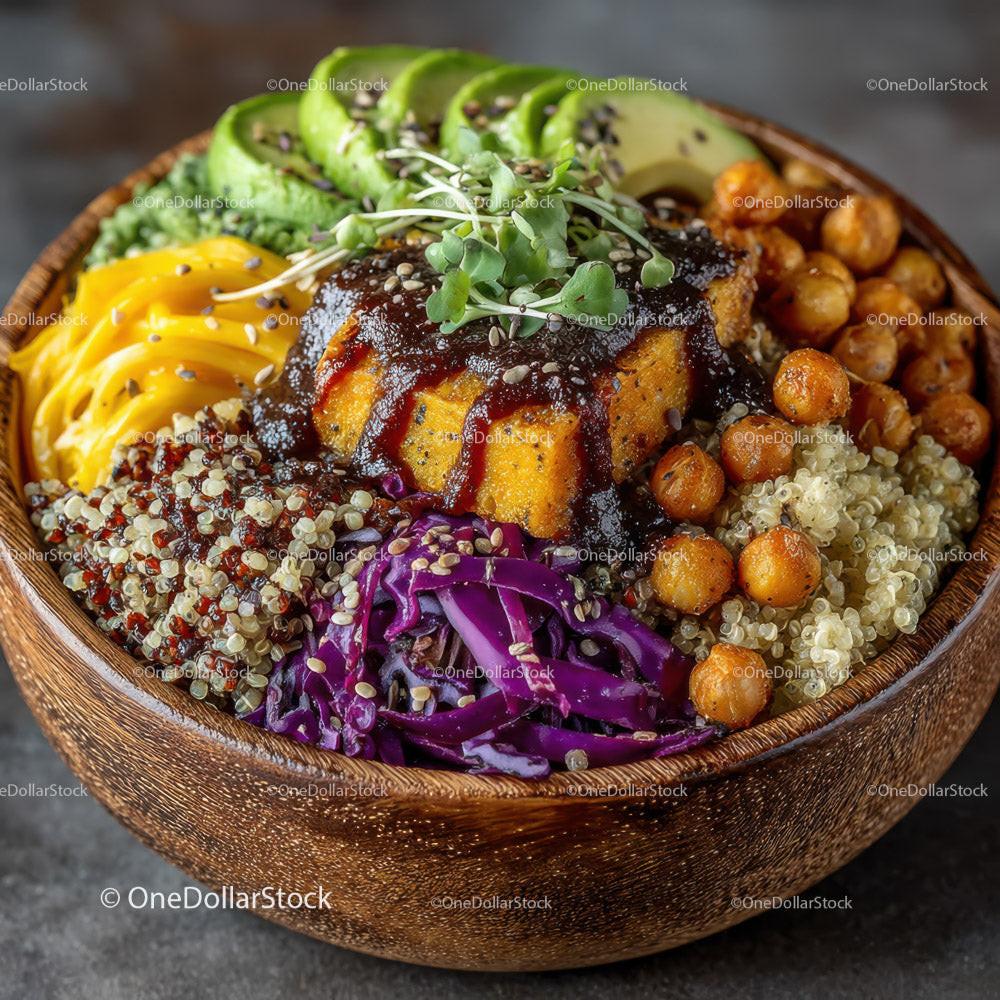 Colorful Quinoa Salad with Avocado Roasted Chickpeas and Microgreens Stock Photo Bundle preview 20